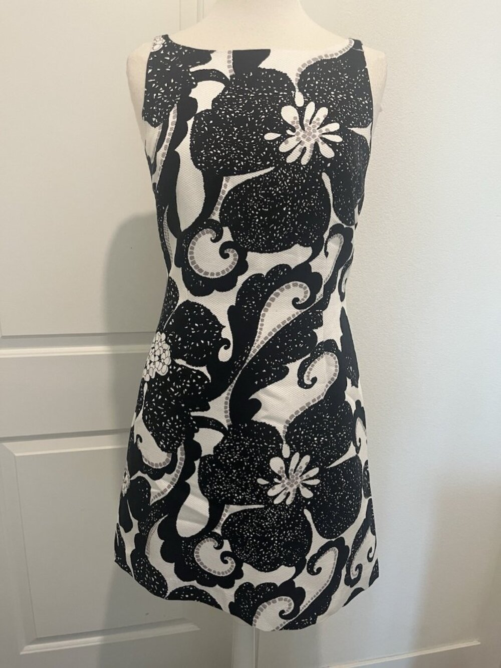 Vtg Anna Sui Anthropologie Dress 10 Mod 60s Floral Pique Cotton Shift Graphic